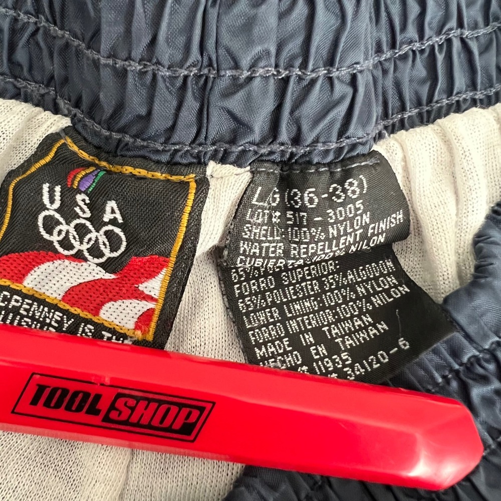 JCPenney USA Olympic Track Pants Mens Large Navy Blue Snap Side Tear Away VTG - Picture 5 of 10